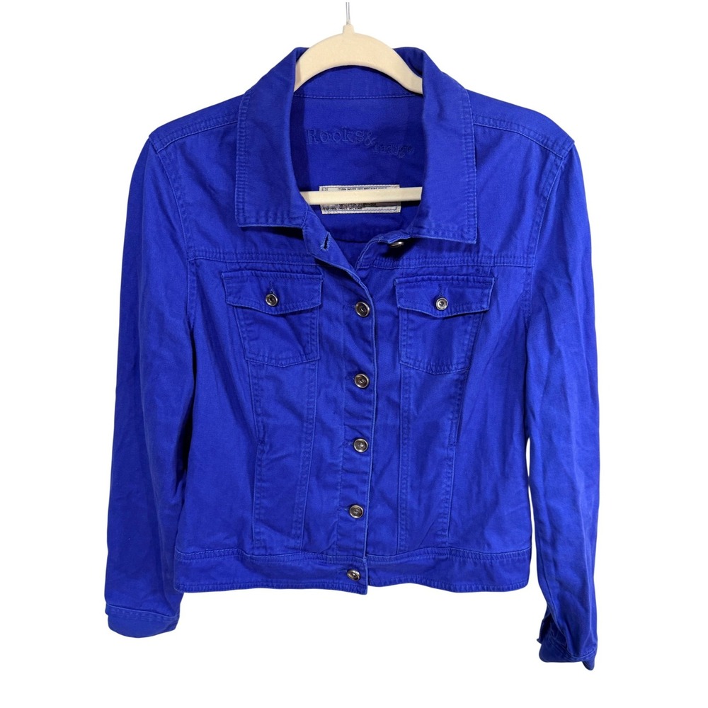 Rocks & Indigo Jacket Button Up Trucker Women's Small Royal Blue Career Artsy